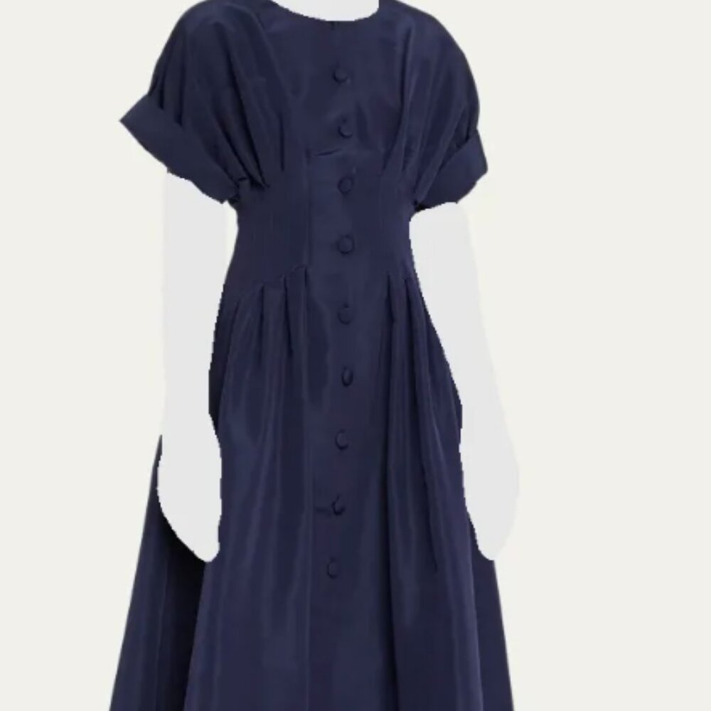 Carolina Herrera Corset-Waist Short-Sleeve Button-Front Gown